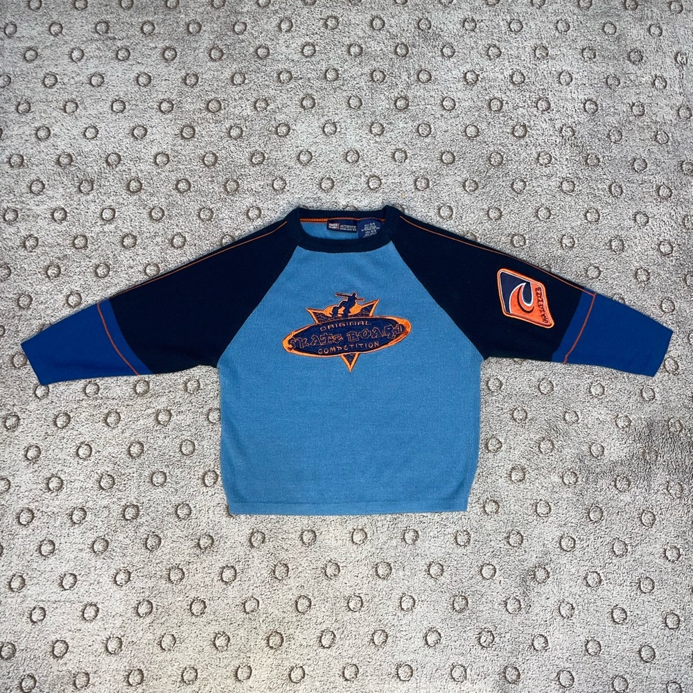 Faded Glory Boy’s Blue Sweater Size 4/5 Original Skateboard Competition Patch